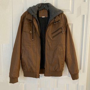 PU Leather Jacket with removable hood for men. NWT.